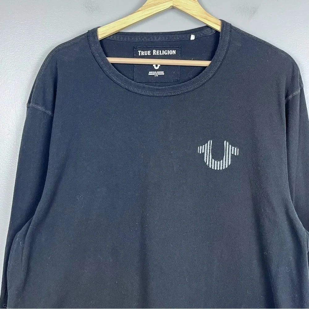 True Religion Men's Long Sleeve Skeleton Graphic Black Tee Size L; Streetwear